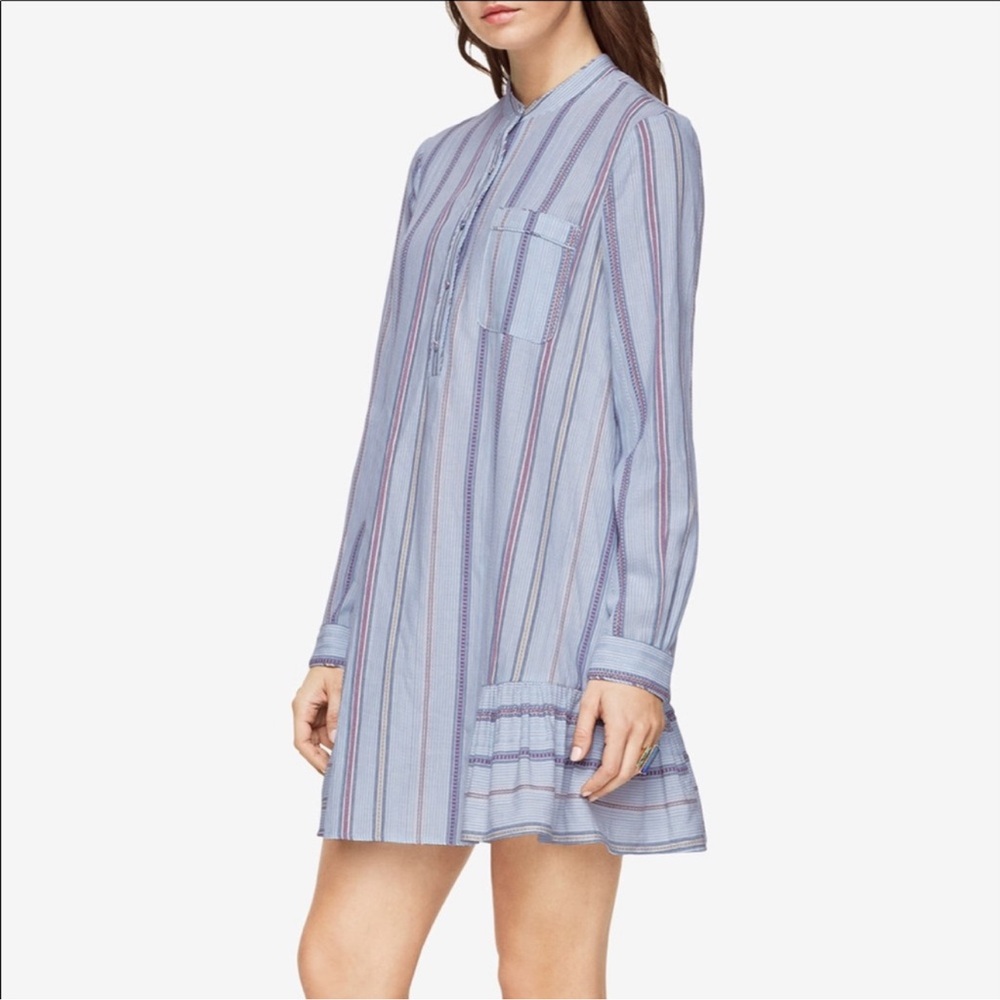BCBGMaxAzaria Lucile Ruffle Striped Button Up Shirt Dress